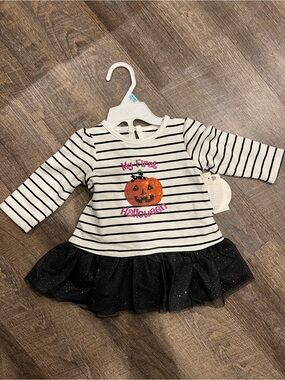 Koala Kids Black & White Striped 'My First Halloween' Pumpkin Dress